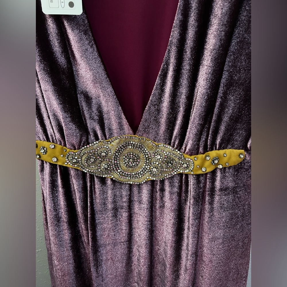 Amen Velvet Couture Maxi Dress In Mauve Size 40 IT With Stone Embellishments New - Picture 6 of 11